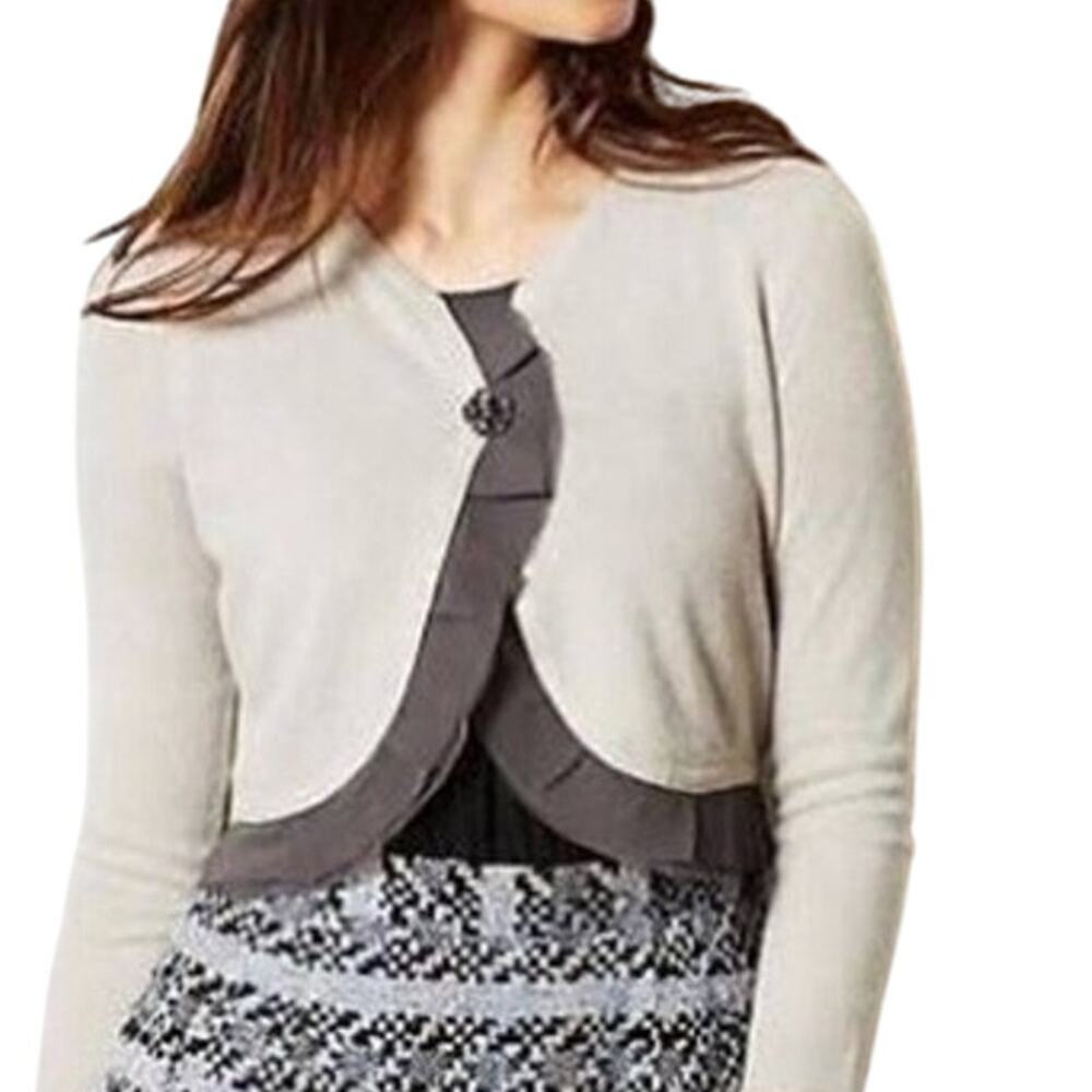 Guinevere Anthropologie Cardigan Sweater S Gray Wool Rabbit Ruffle Trim Coquette